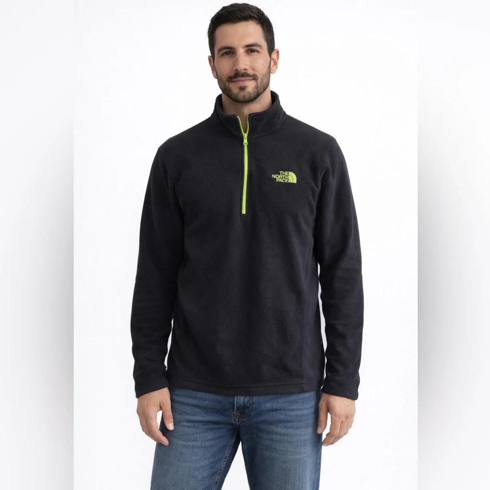 The North Face Black and Green 1/4 Zip Up Fleece Pull Over Large